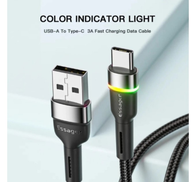 Essager Дата кабель USB 2.0 AM to USB-C 0.5m 3A LED black Essager (EXCT-XCDB01)