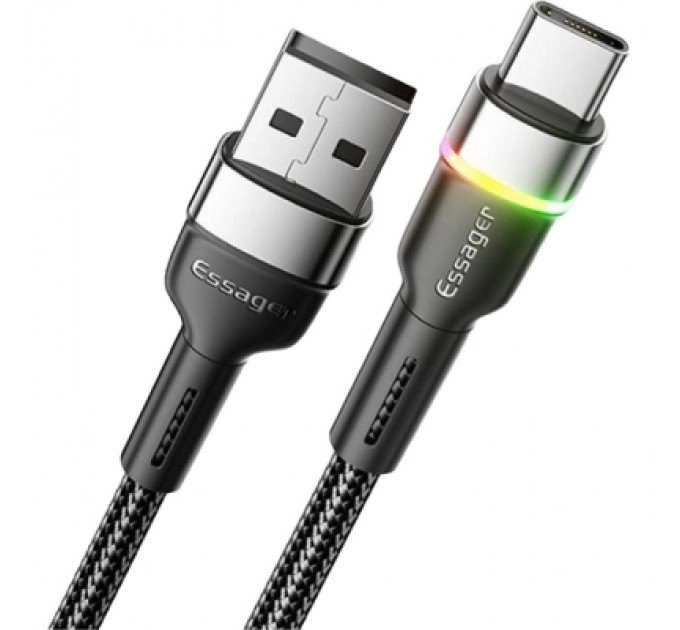 Essager Дата кабель USB 2.0 AM to USB-C 0.5m 3A LED black Essager (EXCT-XCDB01)
