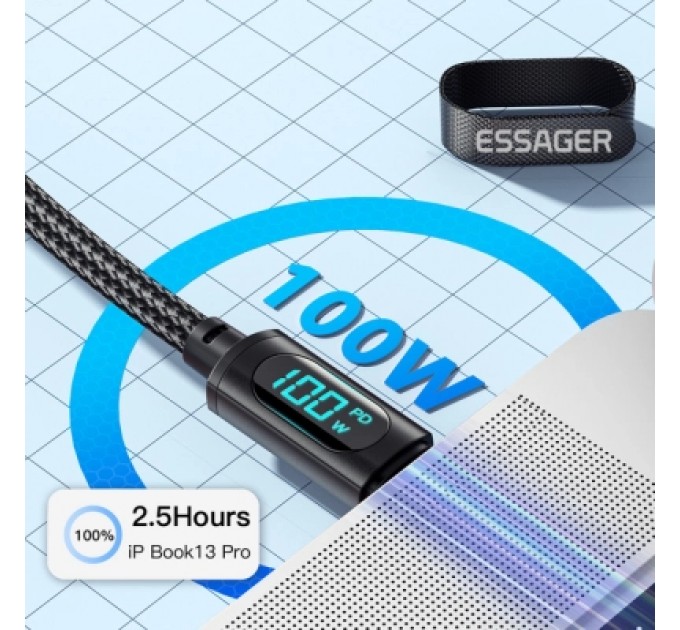 Essager Дата кабель USB-C to USB-C 1.0m 100W LED black Essager (EXCTT1-XY01-P)