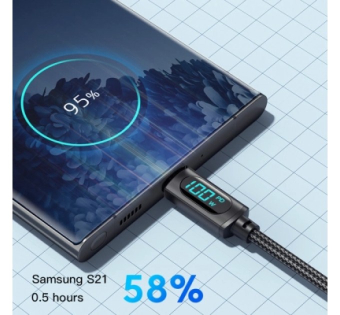 Essager Дата кабель USB-C to USB-C 1.0m 100W LED black Essager (EXCTT1-XY01-P)