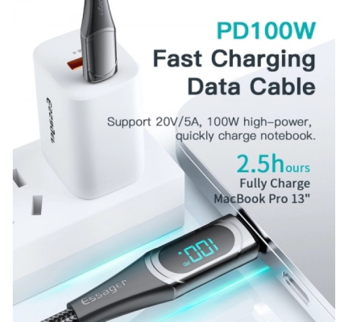 Essager Дата кабель USB-C to USB-C 2.0m 100W Digital Display black Essager (ES-XCTT1-YDA01)