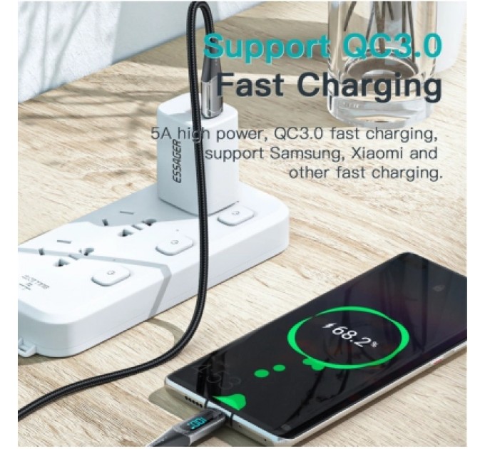 Essager Дата кабель USB-C to USB-C 2.0m 100W Digital Display black Essager (ES-XCTT1-YDA01)