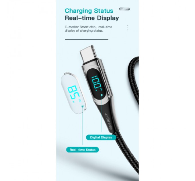 Essager Дата кабель USB-C to USB-C 2.0m 100W Digital Display blue Essager (ES-XCTT1-YDA03)