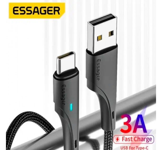 Essager Дата кабель USB 2.0 AM to USB-C 3.0m black Essager (EXCT-LSC01)