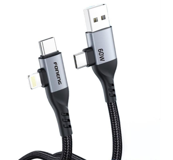 Foneng Кабель Foneng X92 4-in-1 (60W) USB/USB-C - USB-C/Lightning, 1 м, Black (X92-CA-FIO)