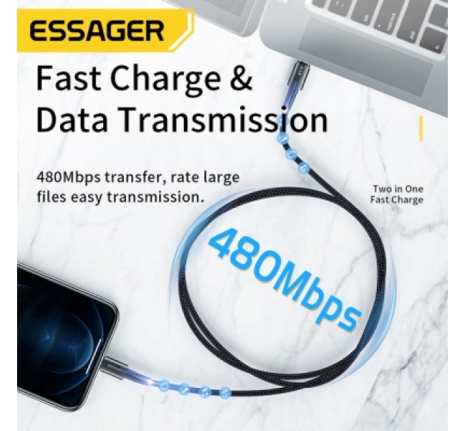 Essager Дата кабель USB-C to Lightning 2.0m 20W black Essager (EXCTL-CGA01)