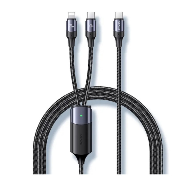 Usams Кабель Usams US-SJ550 U71 USB Type-C - Lightning + USB Type-C, 100W, 1.2 м, Black (6958444977065)