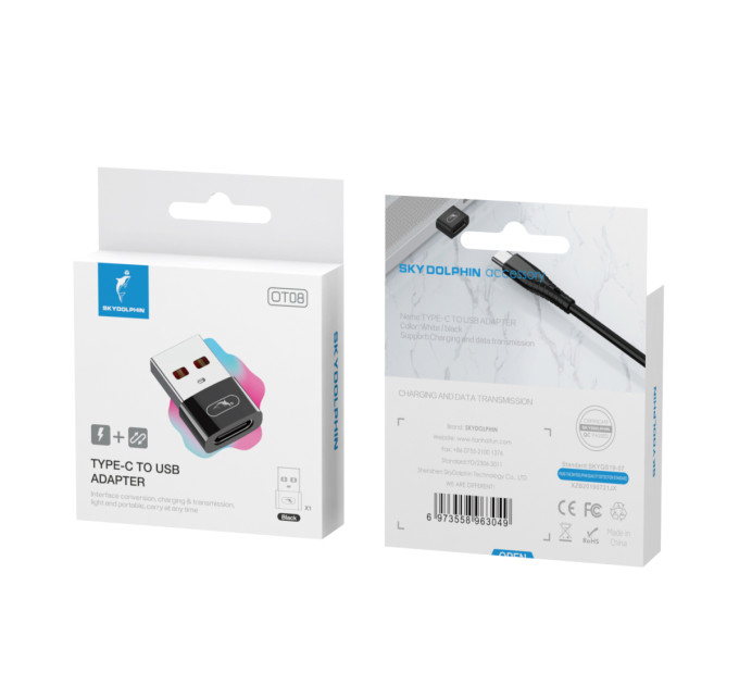SkyDolphin Перехідник SkyDolphin OT08 Mini USB Type-C - USB (F/M) Black (SDADPT-00031)