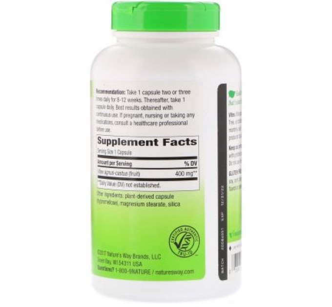 Трави Nature's Way Вітекс, Vitex Fruit, 400 mg, 100 капсул (NWY-11923)