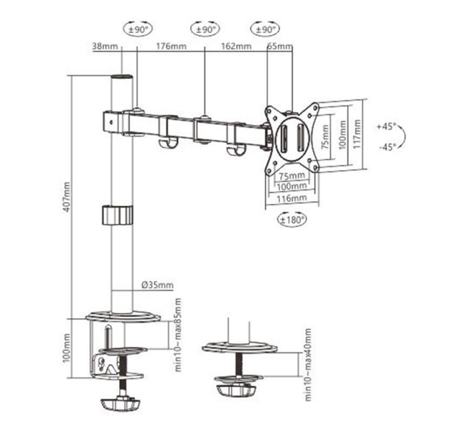 Gembird Кронштейн Gembird MA-D1-01 (VESA100х100)