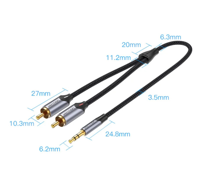 Vention Кабель Vention 3.5 мм - 2xRCA (M/M), 1.5 м, Black (BCNBG)