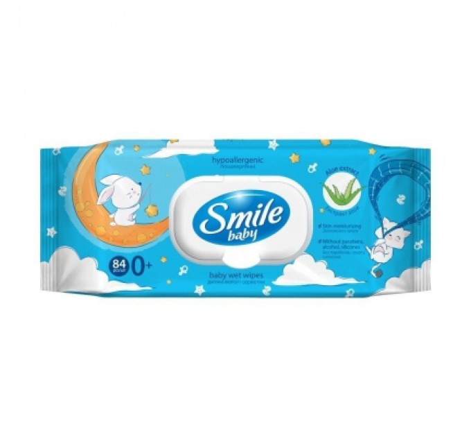 Smile baby Дитячі вологі серветки Smile baby з алоє, з клапаном, 84 шт (4823071646863)