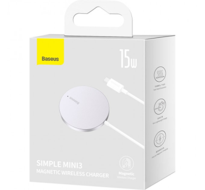 Baseus Зарядний пристрій Baseus Simple Mini3 Magnetic Wireless Charger 15W Silver (CCJJ040012)
