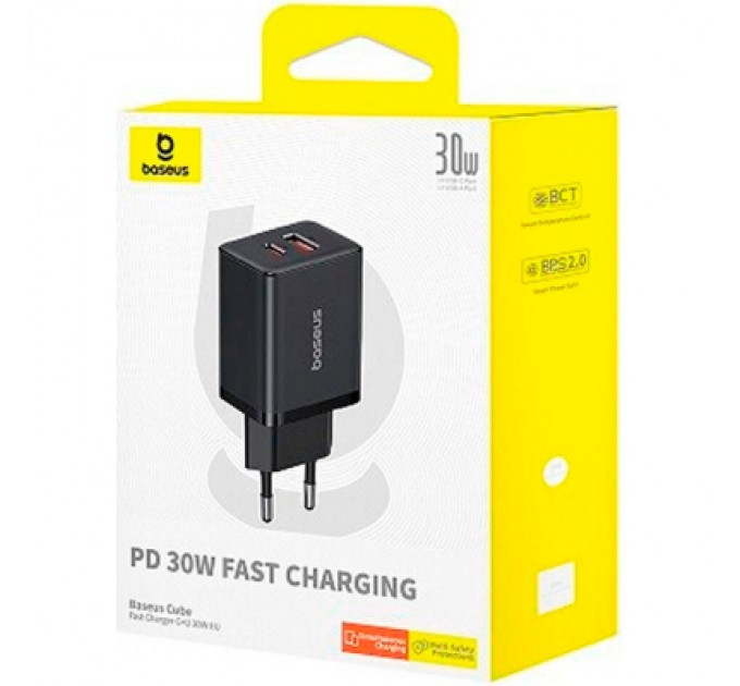 Baseus Зарядний пристрій Baseus 1xUSB-C 30W + 1xUSB black (P10111404113-00)