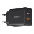 Baseus Зарядний пристрій Baseus 1xUSB-C 30W + 1xUSB black (P10111404113-00)