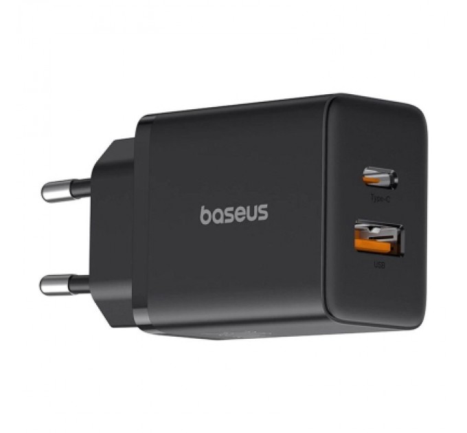 Baseus Зарядний пристрій Baseus 1xUSB-C 30W + 1xUSB black (P10111404113-00)