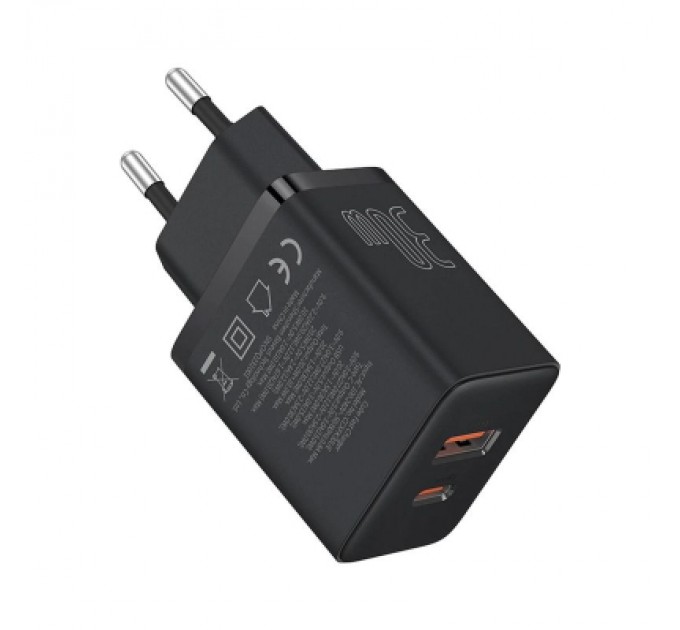 Baseus Зарядний пристрій Baseus 1xUSB-C 30W + 1xUSB black (P10111404113-00)