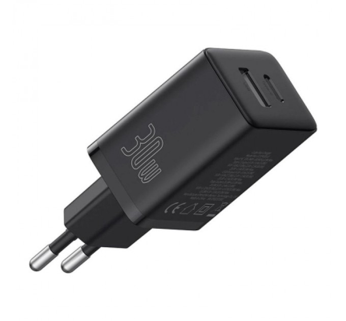 Baseus Зарядний пристрій Baseus 1xUSB-C 30W + 1xUSB black (P10111404113-00)