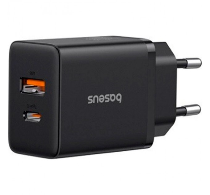 Baseus Зарядний пристрій Baseus 1xUSB-C 30W + 1xUSB black (P10111404113-00)