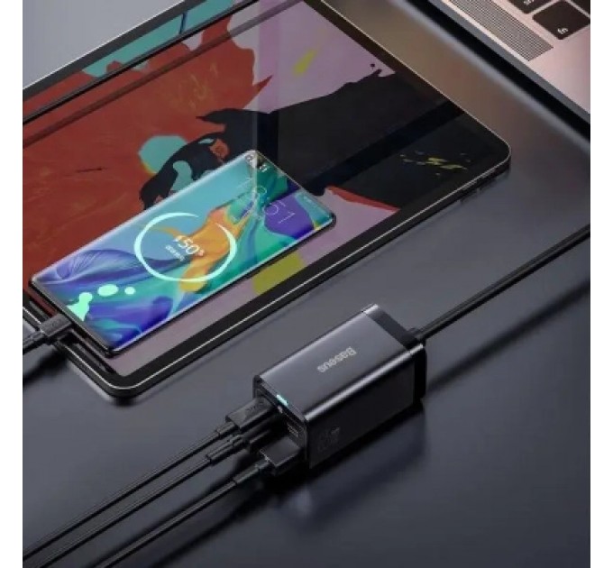 Baseus Зарядний пристрій Baseus 2xUSB-C 65W + 2xUSB GaN + cable USB-C to USB-C 100W 1.0m black (CCGP040101)