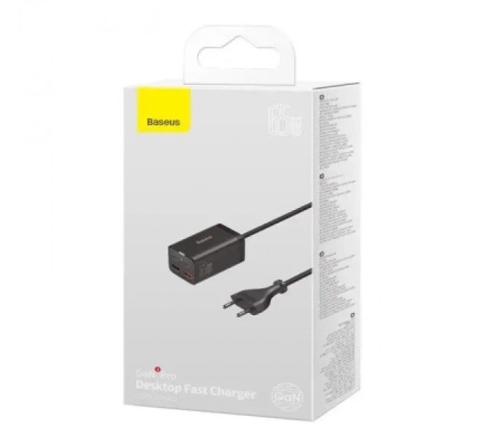 Baseus Зарядний пристрій Baseus 2xUSB-C 65W + 2xUSB GaN + cable USB-C to USB-C 100W 1.0m black (CCGP040101)