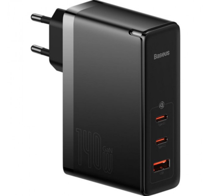 Baseus Зарядний пристрій Baseus 2xUSB-C 140W + 1xUSB GaN + cable USB-C to USB-C black (CCGP100201)
