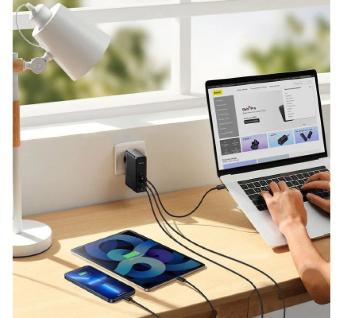 Baseus Зарядний пристрій Baseus 2xUSB-C 140W + 1xUSB GaN + cable USB-C to USB-C black (CCGP100201)