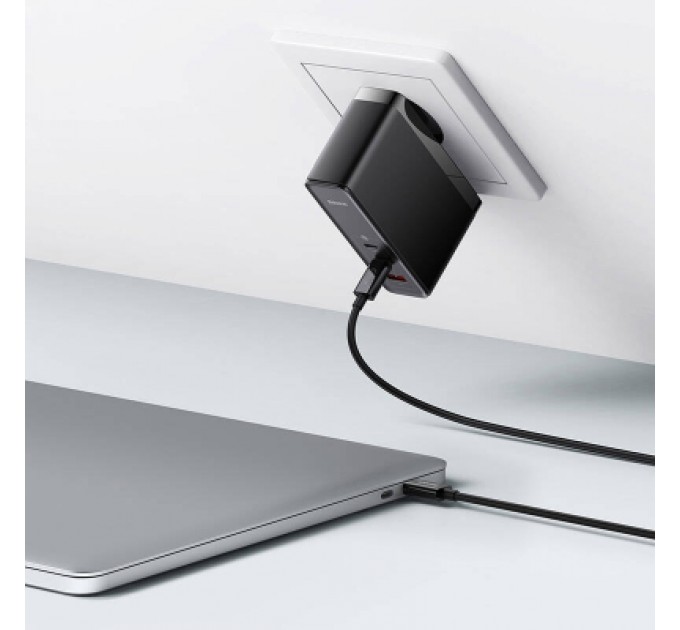 Baseus Зарядний пристрій Baseus 2xUSB-C 140W + 1xUSB GaN + cable USB-C to USB-C black (CCGP100201)