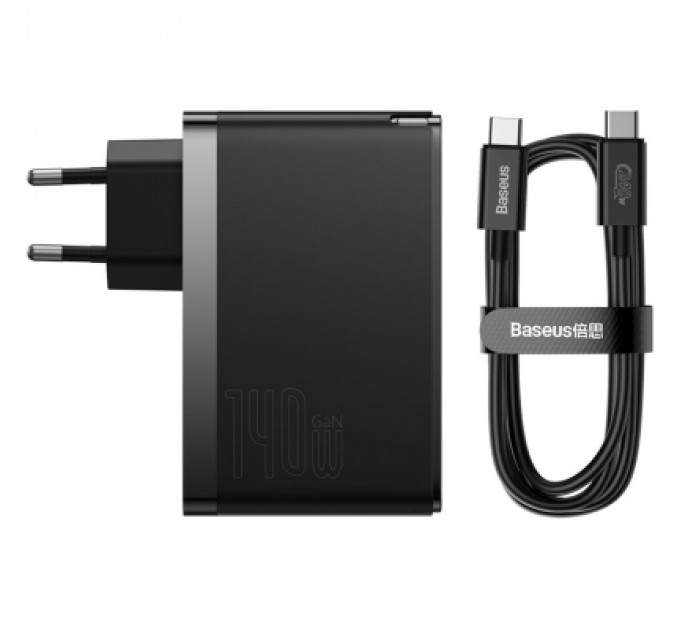 Baseus Зарядний пристрій Baseus 2xUSB-C 140W + 1xUSB GaN + cable USB-C to USB-C black (CCGP100201)