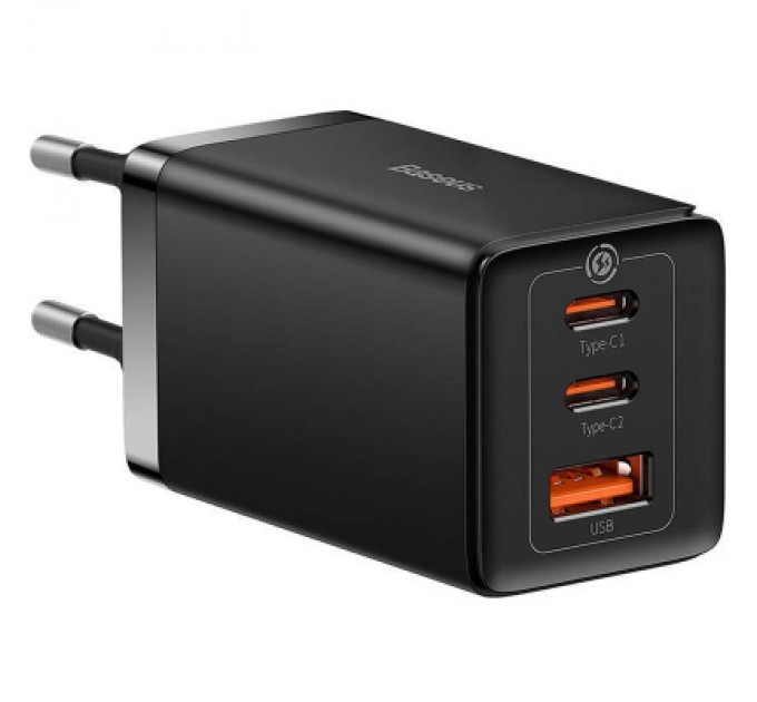 Baseus Зарядний пристрій Baseus 2xUSB-C 65W + 1xUSB GaN + cable USB-C to USB-C 100W 1.0m black (CCGP120201)