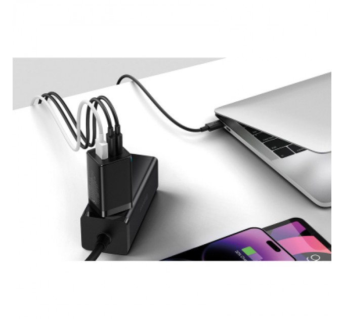 Baseus Зарядний пристрій Baseus 2xUSB-C 65W + 1xUSB GaN + cable USB-C to USB-C 100W 1.0m black (CCGP120201)