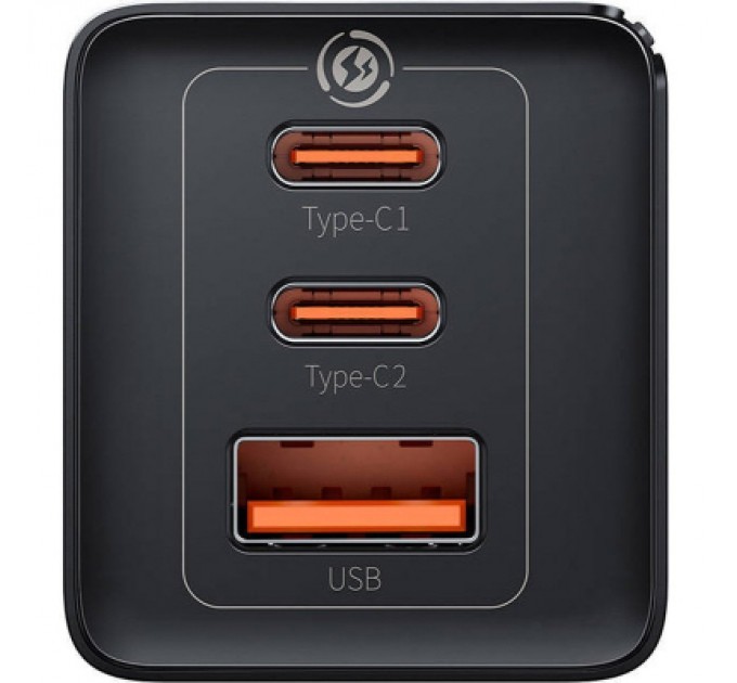 Baseus Зарядний пристрій Baseus 2xUSB-C 65W + 1xUSB GaN + cable USB-C to USB-C 100W 1.0m black (CCGP120201)
