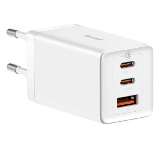 Baseus Зарядний пристрій Baseus 2xUSB-C 65W + 1xUSB GaN + cable USB-C to USB-C 100W 1.0m white (CCGP120202)