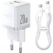 Baseus Зарядний пристрій Baseus 1xUSB-C 20W + 1xUSB white + cable USB-C to USB-C 60W 1.0m (P10111608213-01)