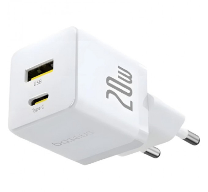 Baseus Зарядний пристрій Baseus 1xUSB-C 20W + 1xUSB white + cable USB-C to USB-C 60W 1.0m (P10111608213-01)