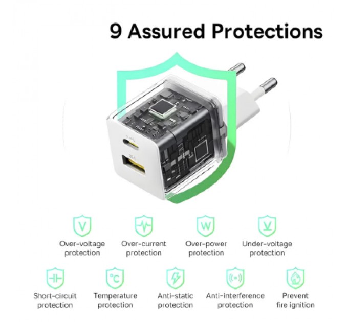 Baseus Зарядний пристрій Baseus 1xUSB-C 20W + 1xUSB white + cable USB-C to USB-C 60W 1.0m (P10111608213-01)