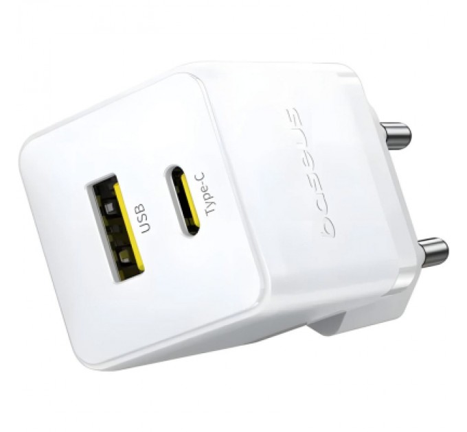 Baseus Зарядний пристрій Baseus 1xUSB-C 20W + 1xUSB white + cable USB-C to USB-C 60W 1.0m (P10111608213-01)