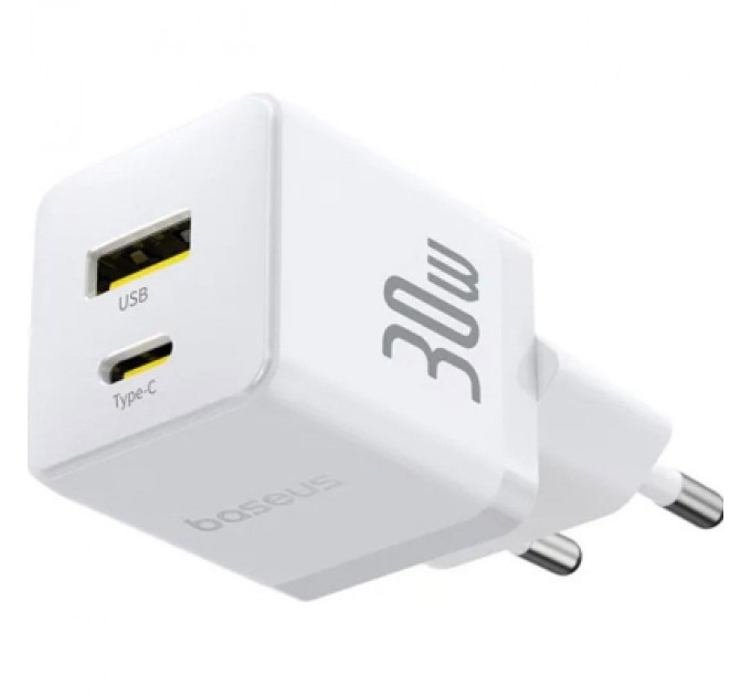 Baseus Зарядний пристрій Baseus 1xUSB-C 30W + 1xUSB white (P1011160A213-00)