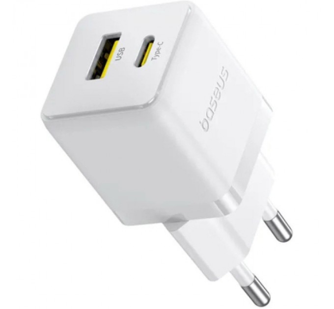 Baseus Зарядний пристрій Baseus 1xUSB-C 30W + 1xUSB white (P1011160A213-00)