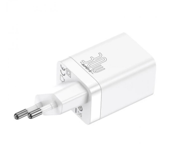 Baseus Зарядний пристрій Baseus 1xUSB-C 30W + 1xUSB white (CCSUPP-E02)