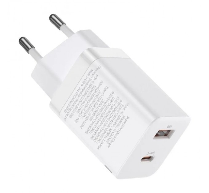 Baseus Зарядний пристрій Baseus 1xUSB-C 30W + 1xUSB white (CCSUPP-E02)