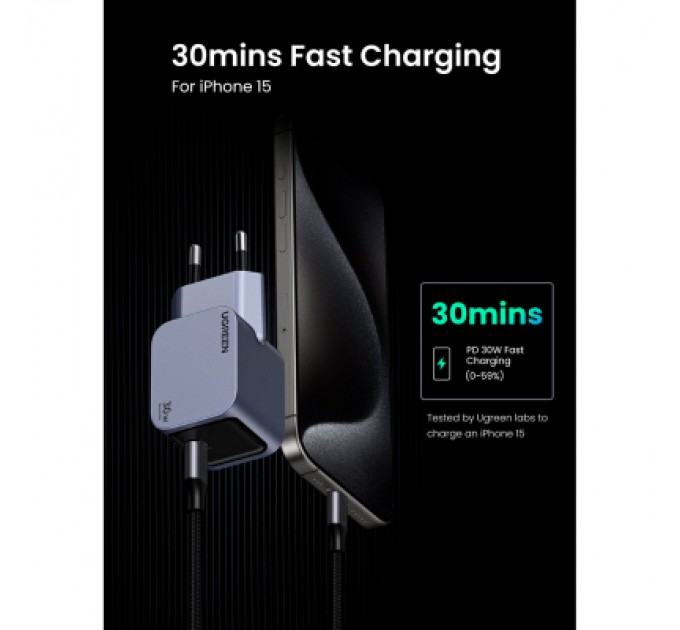 Ugreen Зарядний пристрій Ugreen USB-C PD30W GaN X703 gray (35006)