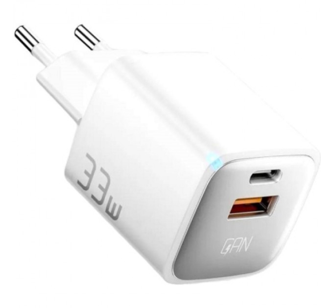 Essager Зарядний пристрій Essager 1xUSB + 1xUSB-C 33W GaN white (ECTAC-JXB02-Z)