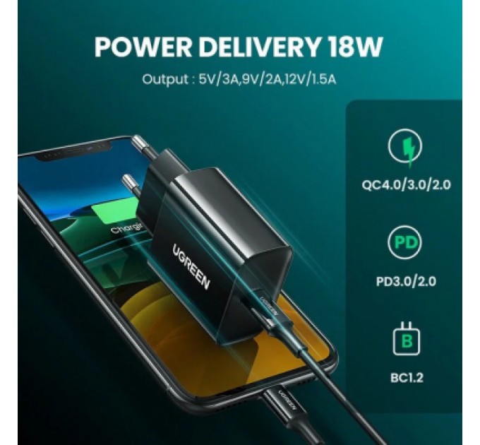 Ugreen Зарядний пристрій Ugreen CD137 20W Type-C PD Charger (Black) (10191)