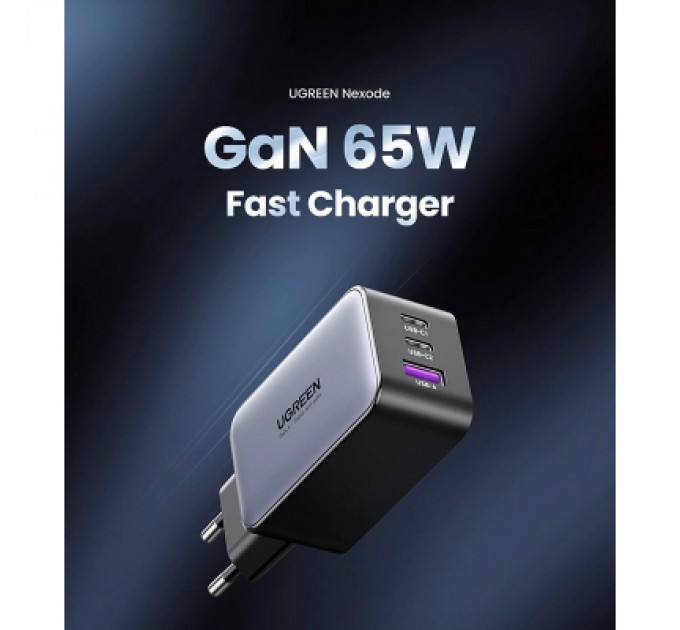 Ugreen Зарядний пристрій Ugreen 3xUSB 65W GaN (2хUSB-C+USB-A) CD244 Grey (10335)