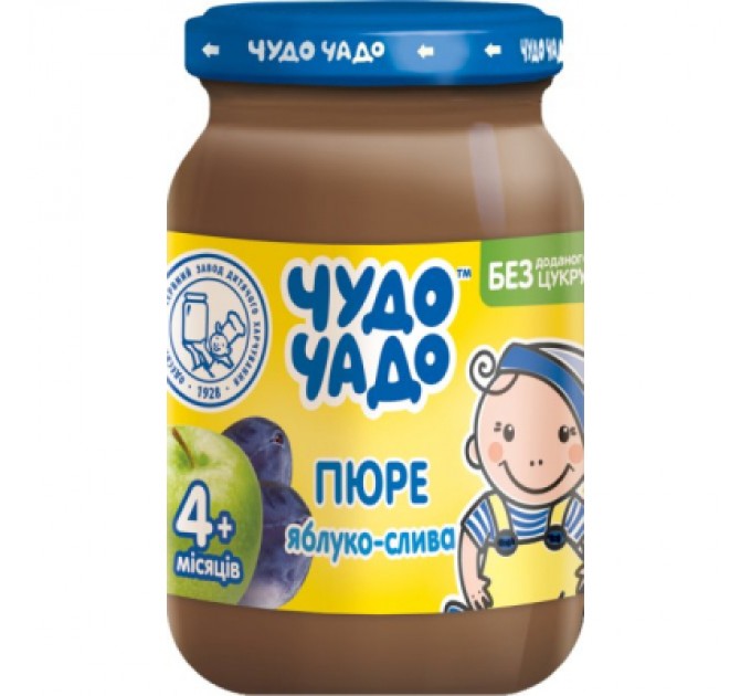 Чудо-Чадо Дитяче пюре Чудо-Чадо Яблуко і слива без цукру з 4 місяців 170 г (4820016251465)