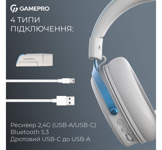GamePro Навушники GamePro Asgard Skadi Wireless White/Blue (HSW191WB)