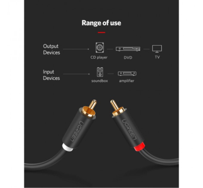 Ugreen Кабель мультимедійний 2xRCA M to 2xRCA M 2.0m AV104 black Ugreen (10518)