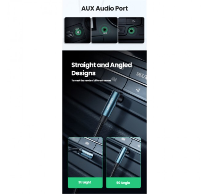 Ugreen Кабель мультимедійний 3.5mm M to 3.5mm M 1.0m 90° corner AV112 blue Ugreen (60179)