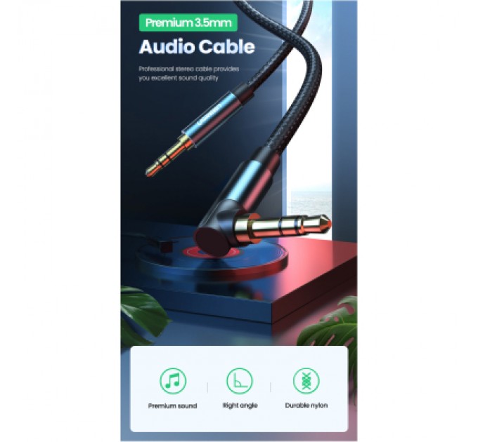 Ugreen Кабель мультимедійний 3.5mm M to 3.5mm M 1.0m 90° corner AV112 blue Ugreen (60179)